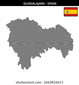 Diseño detallado de mapa concéntrico que muestra Guadalajara