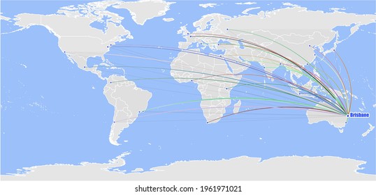 Mapa conceptual detallado para Brisbane, Australia. El mapa muestra Brisbane, la ubicación de Australia en el mundo y otras grandes ciudades alrededor del mundo.