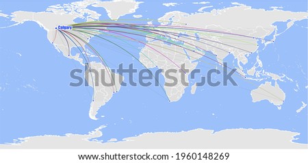 Detailed concept vector map for Calgary, Canada. The map shows Calgary, Canada's location in the world and other major cities around the World.