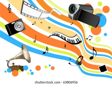 Detailed conceptual multimedia illustration background