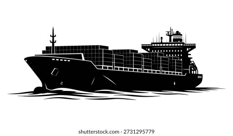 Gráfico detallado de la nave de contenedores, presentado como una silueta negra audaz con distintos detalles de onda.