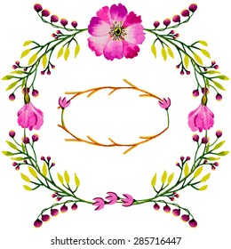 Detailed contour wreaths with herbs.Vector.