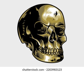 detailed cool golden skull illustration