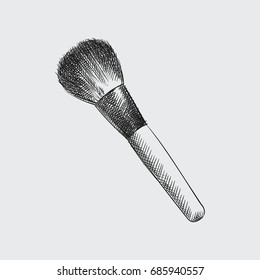 Detailed Cosmetic brush sketch isolated on white background. Hand drawn make-up, cosmetics elements vector illustration.