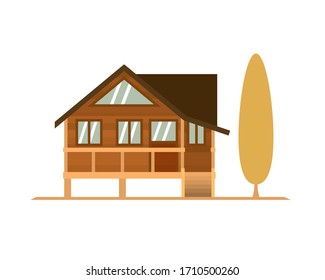 Detailed Cozy House with Tree Illustration