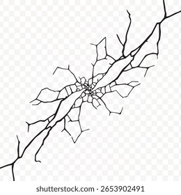 Detailed cracked glass vector transparent png image, broken surface, clear backdrop, damaged texture, and shattered effect