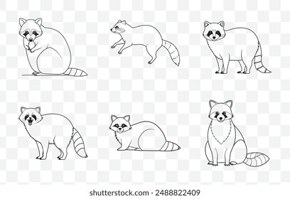 Detailed and Creative Raccoon Line Art Vector Set for Artistic and Graphic Design Projects