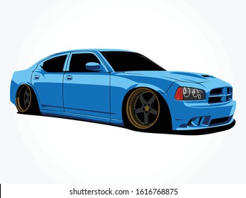 detailed custom car cartoon vector illustration