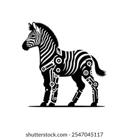 Detailed Cyberpunk Robot Zebra Vector Illustration with Unique Mechanical Design