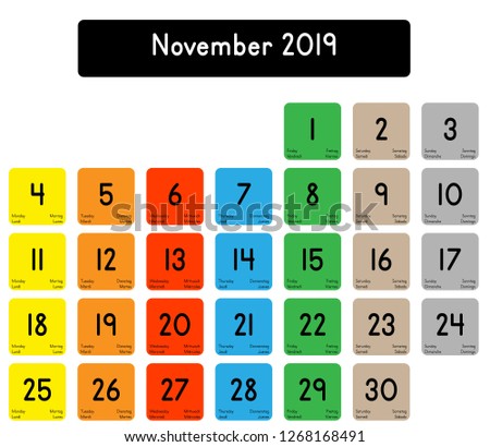 detailed daily calendar month november 2019 stock vector royalty daily calendar november 2019