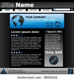 Detailed dark blue vector design template for business web sites