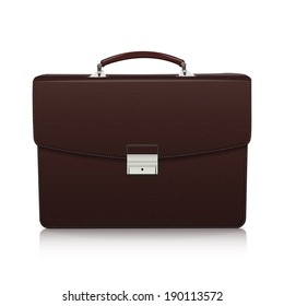 Detailed dark brown briefcase with leather texture isolated on white background. Vector Illustration