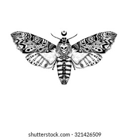Detailed Dead head MOTH in ethnic (boho) style.
