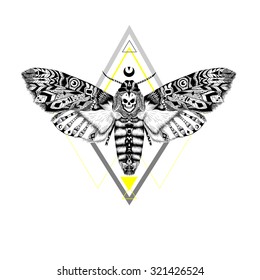 Detailed Dead head MOTH in ethnic (boho) style.