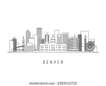 Detailed Denver skyline vector illustration. Denver buildings in line art style, perfect for modern designs.