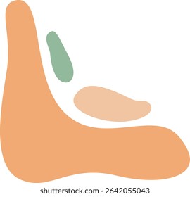 A detailed depiction of a foot with a green heel and orange sole, representing the connection between human action and ecological harmony in a vibrant, abstract style.
