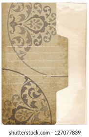 Detailed design of a card with old paper texture for scrap booking and design projects, all elements on separate layers for easy adjustments.