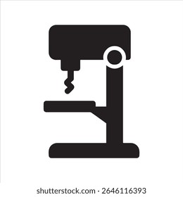 A detailed design of a drill press, rendered in full color. 
