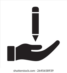 A detailed design featuring a hand holding a pencil. 