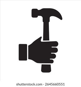 A detailed design featuring a hand holding a hammer. 