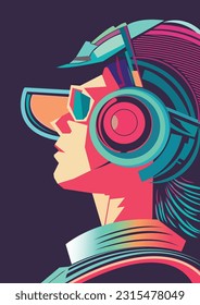 A detailed design graphic illustration a print of vivid color female superhero,vector image