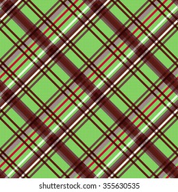 Detailed Diagonal seamless vector pattern as a tartan plaid mainly in green and brown colors