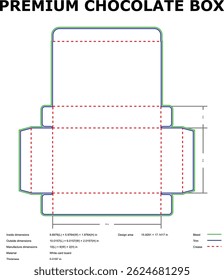 Detailed diagram of a premium chocolate box with dimensions and technical specifications