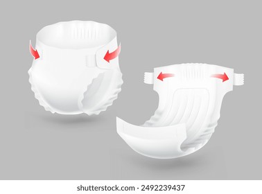 Detailed diaper mockup. Vector illustration isolated on grey background. Perfect for showing the diaper, its main parts and benefits. EPS10.	