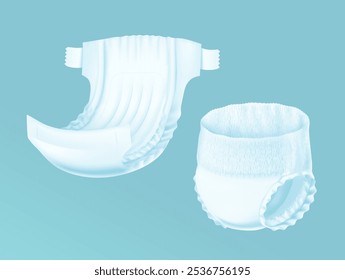 Detailed diaper mockup. Vector illustration isolated on colour background. Perfect for showing the diaper, its main parts and benefits. EPS10.	