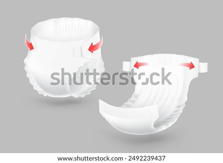 Detailed diaper mockup. Vector illustration isolated on grey background. Perfect for showing the diaper, its main parts and benefits. EPS10.	
