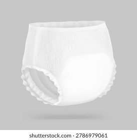 Detailed diaper pant mockup. Vector illustration isolated on grey background. Perfect for showing the diaper, its main parts and benefits for baby, adults. Scalable without lose quality. EPS10.