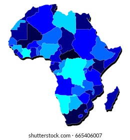 Detailed Digital Africa Map in Shades of Blue Isolated on White Background
