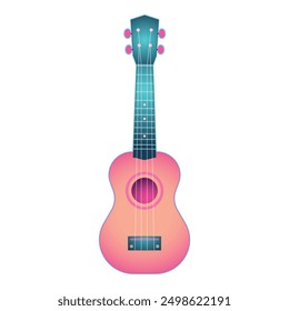 Detailed digital art illustration of a vibrant pink ukulele, a trendy and stylish musical instrument, isolated on a white background, perfect for music education and entertainment