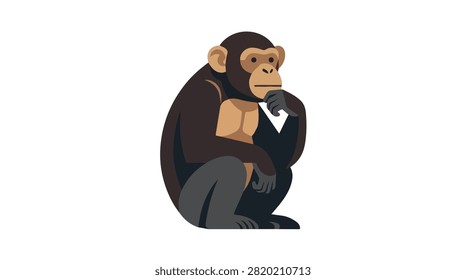 detailed digital drawing of a chimpanzee with expressive eyes and a contemplative stance setting a mood of intelligence and curiosity in natural tones