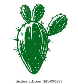 Detailed digital drawing of a green cactus with multiple pads and spines, showcasing desert flora in a stylized artistic style.
