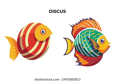 Detailed Discus fish vector illustration. Perfect for culinary, marine, and environmental designs. High-quality vector for easy customization. Ideal for menus, packaging, education, and web graphics.