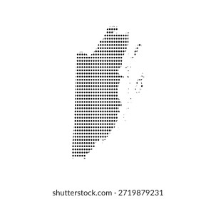 Detailed dot map silhouette of Belize created with a grid of circular elements isolated on white background