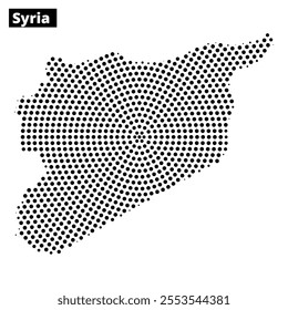 Detailed dot pattern illustrates the geographic outline of Syria, highlighting its distinct shapes and borders.