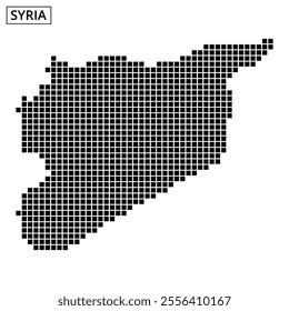 Detailed dot pattern illustrates the geographic outline of Syria, highlighting its distinct shapes and borders.