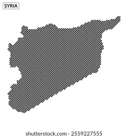 Detailed dot pattern illustrates the geographic outline of Syria, highlighting its distinct shapes and borders.