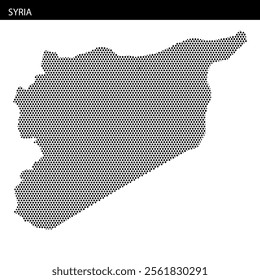 Detailed dot pattern illustrates the geographic outline of Syria, highlighting its distinct shapes and borders.