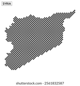 Detailed dot pattern illustrates the geographic outline of Syria, highlighting its distinct shapes and borders.