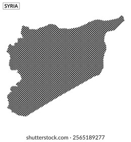 Detailed dot pattern illustrates the geographic outline of Syria, highlighting its distinct shapes and borders.