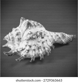 Una ilustración detallada del patrón de puntos de una Grande concha de mar. Este diseño costero representa los tesoros del océano, la vida en la playa y la belleza marina. Perfecto para menús de restaurantes de mariscos, decoración náutica para el hogar y marca de acuarios. El sombreado semitono resalta la forma espiral y la superficie brillante de la concha de manera realista. Gráfico de Vector escalable para imágenes encantadoras y profesionales de temática marítima.