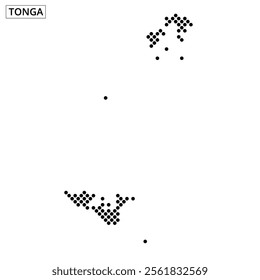 A detailed dot pattern outlines the islands of Tonga, emphasizing its unique geography and layout in the South Pacific Ocean.