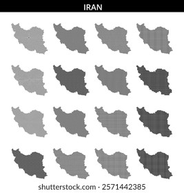 Detailed dot representation of Iran with contour lines in a minimalist style