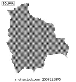 A detailed dotted design illustrating the geographical shape of Bolivia, emphasizing regional divisions and borders.