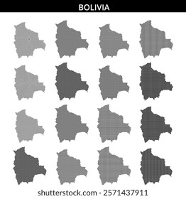 A detailed dotted design illustrating the geographical shape of Bolivia, emphasizing regional divisions and borders.