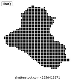 Detailed dotted map of Iraq shows the country's outline creatively with a monochrome design. The artwork emphasizes geographic features.