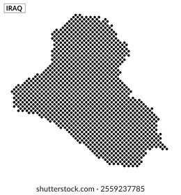 Detailed dotted map of Iraq shows the country's outline creatively with a monochrome design. The artwork emphasizes geographic features.